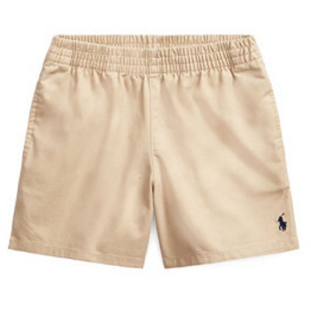 POLO by RALPH LAUREN Boys Kids Khaki Tan Elastic Pull-up Shorts w Blue Logo - Picture 3 of 9